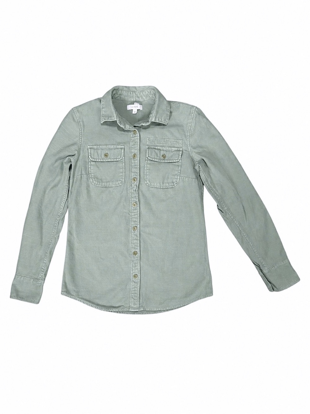 J.Crew Military Utility Button-Front Shirt Size 00 Sage Green 100% Cotton